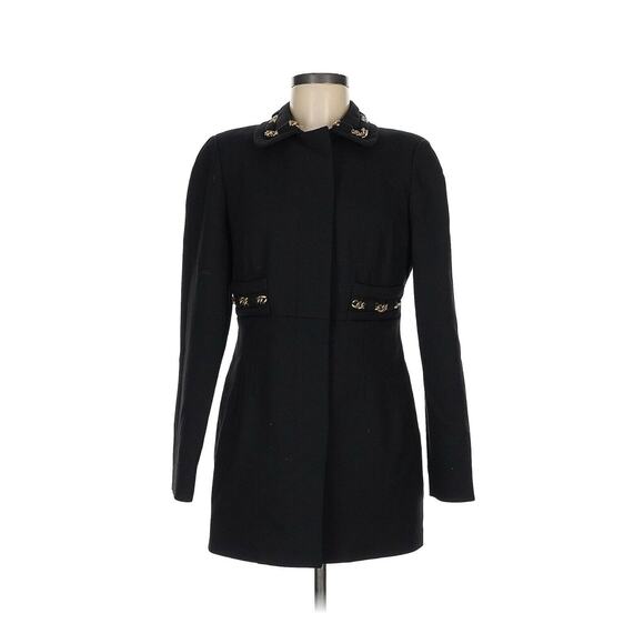 Per Se Coat Black Wool Blend Gold Metal Chain Trim 6 - Picture 1 of 3